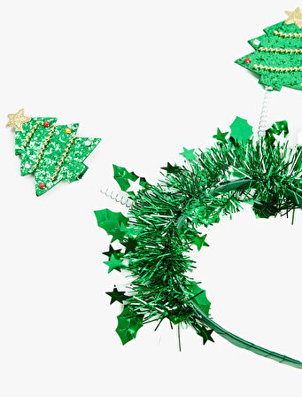 Simli Çam Ağacı Aplikeli Yılbaşı Tacı