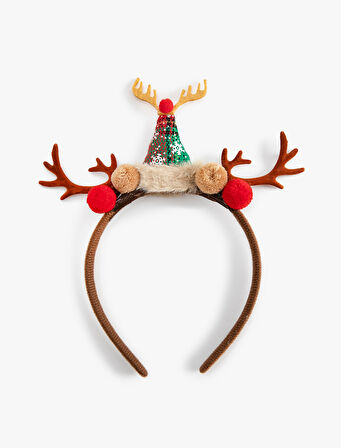 Geyik Kulağı ve Ponpon Aplikeli Yılbaşı Tacı 