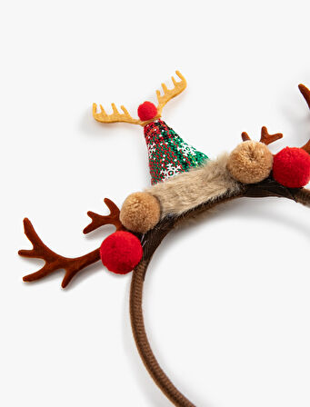 Geyik Kulağı ve Ponpon Aplikeli Yılbaşı Tacı 