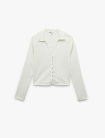 Gömlek Yaka Uzun Kollu Düğmeli Slim Fit Tişört