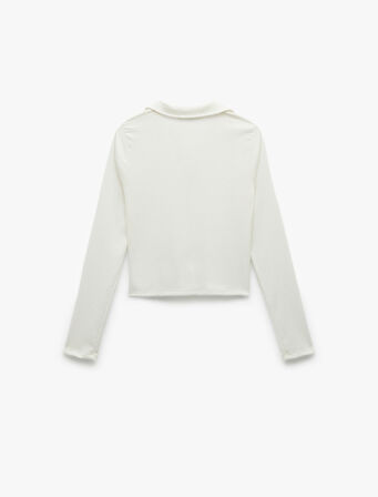 Gömlek Yaka Uzun Kollu Düğmeli Slim Fit Tişört