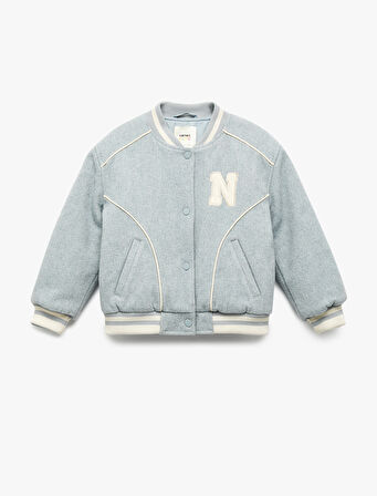 Uzun Kollu Bisiklet Yaka Cepli Düğmeli Kaşe Kolej Ceket