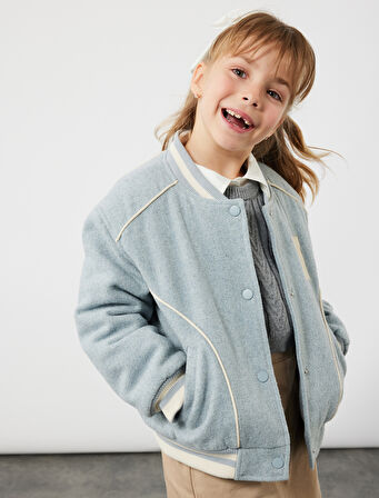 Uzun Kollu Bisiklet Yaka Cepli Düğmeli Kaşe Kolej Ceket