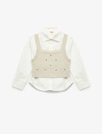 Süveter Detaylı Uzun Kollu Pamuklu Gömlek