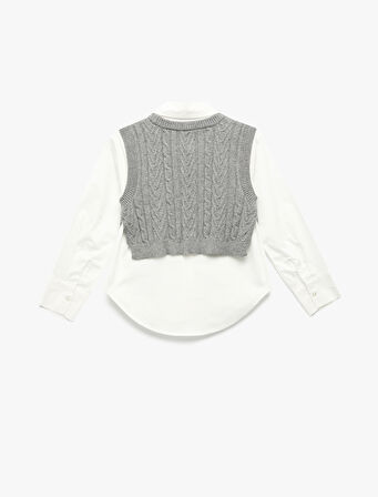 Gömlek Detaylı Uzun Kollu Pamuklu Örgü Süveter