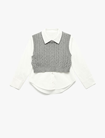 Gömlek Detaylı Uzun Kollu Pamuklu Örgü Süveter