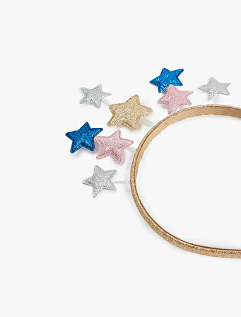 Yıldız Aplike Detaylı Simli Yılbaşı Tacı 