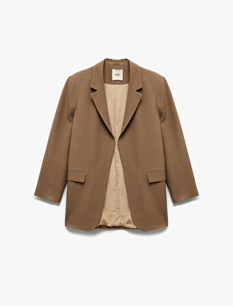 Cepli Astarlı Kruvaze Keten Karışımlı Oversize Blazer Ceket