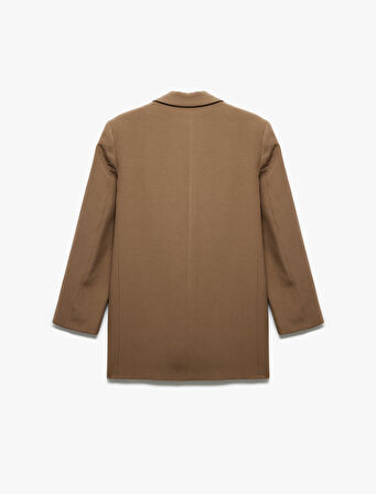 Cepli Astarlı Kruvaze Keten Karışımlı Oversize Blazer Ceket