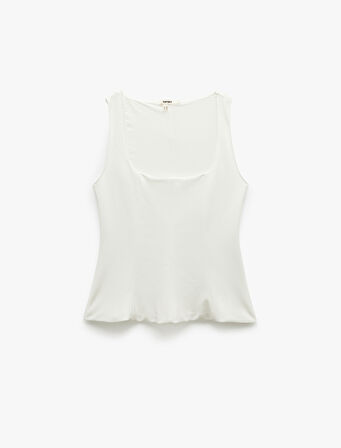 Krep Scuba Kumaş Kare Yaka Kolsuz Peplum Bluz