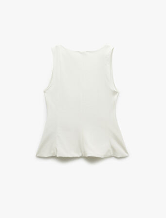 Krep Scuba Kumaş Kare Yaka Kolsuz Peplum Bluz