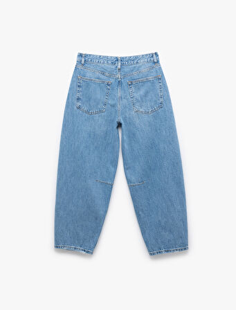 Rahat Kesim Normal Bel Düğmeli Pamuklu Balon Jean Pantolon - Balloon Fit Jean