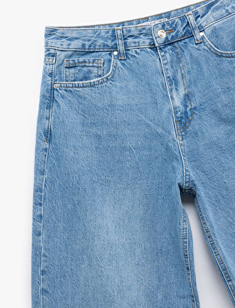Rahat Kesim Normal Bel Düğmeli Pamuklu Balon Jean Pantolon - Balloon Fit Jean