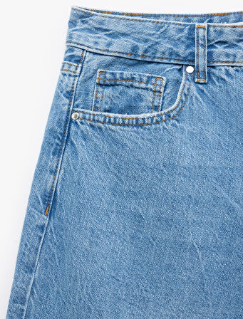 Rahat Kesim Normal Bel Düğmeli Pamuklu Balon Jean Pantolon - Balloon Fit Jean