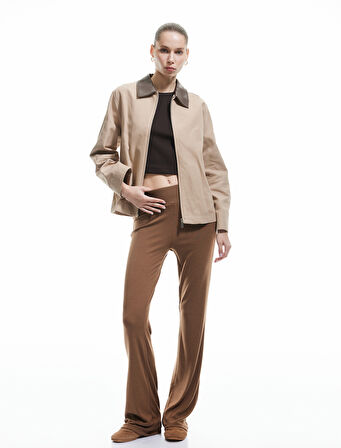 Yüksek Bel Lastikli İspanyol Paça Viskon Karışımlı Tayt Pantolon