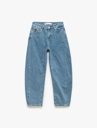 Yüksek Bel Dikiş Detaylı Cepli Düğmeli Balon Jean - Balloon Fit Jeans