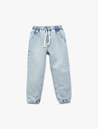 Beli Bağcıklı Cepli Pamuklu Denim Jogger Pantolon