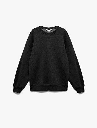 Şardonlu Uzun Kollu Bisiklet Yaka Oversize Sweatshirt