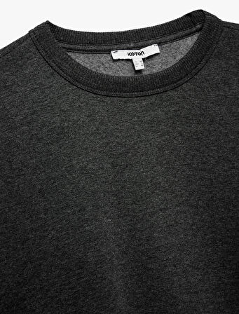 Şardonlu Uzun Kollu Bisiklet Yaka Oversize Sweatshirt