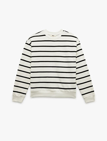 Üç İplik Şardonlu Uzun Kollu Bisiklet Yaka Sweatshirt