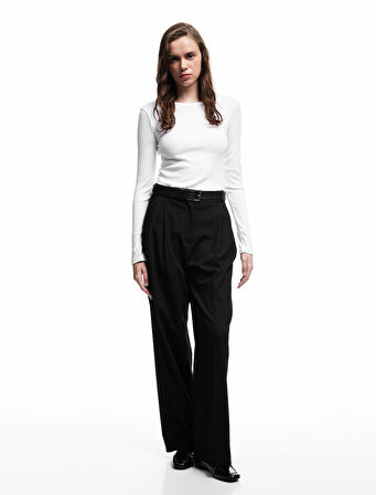 Pamuklu Slim Fit Kaşkorse Uzun Kollu Bisiklet Yaka Tişört