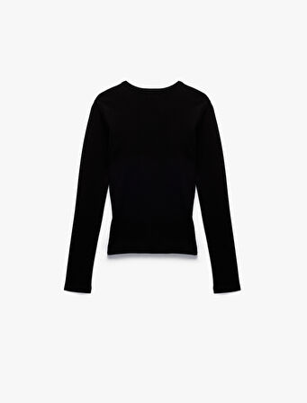 Pamuklu Slim Fit Kaşkorse Uzun Kollu Bisiklet Yaka Tişört