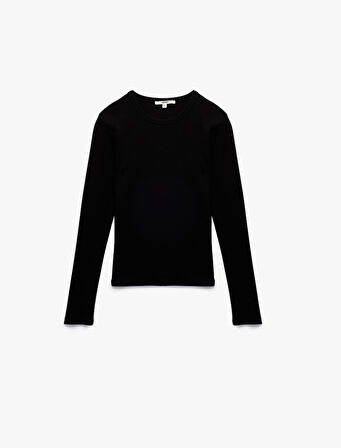 Pamuklu Slim Fit Kaşkorse Uzun Kollu Bisiklet Yaka Tişört