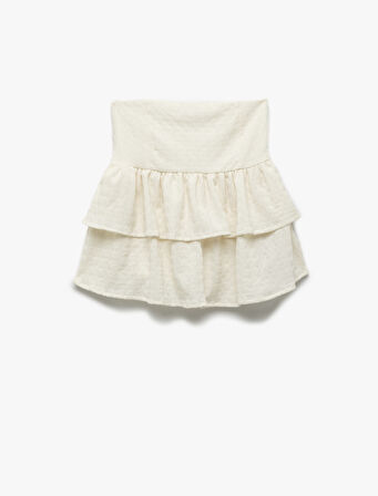 Dokulu Bürümcük Kumaş Katlı Fırfırlı Straplez Üst