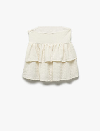 Dokulu Bürümcük Kumaş Katlı Fırfırlı Straplez Üst