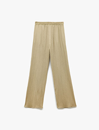 Regular Fit Cepli Pile Detaylı Geniş Paça Kumaş Pantolon