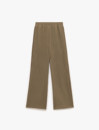 Krep Kumaş Dokulu Beli Lastikli Cepli Bol Paça Pantolon