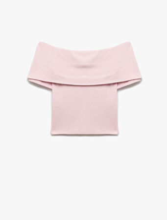 Viskon Dar Kesim Omzu Açık Yaka Detaylı Kısa Kollu Fermuarlı Tişört