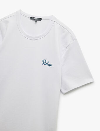 Bisiklet Yaka Baskılı Pamuklu Kısa Kollu Slim Fit Tişört