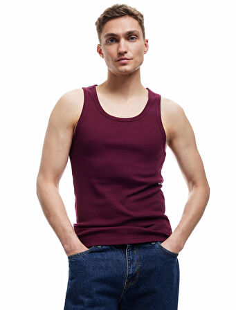 Bisiklet Yaka Slim Fit Kolsuz Fitilli Basic Atlet