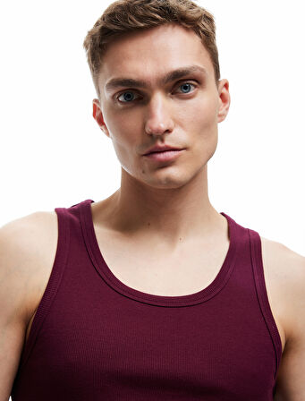 Bisiklet Yaka Slim Fit Kolsuz Fitilli Basic Atlet