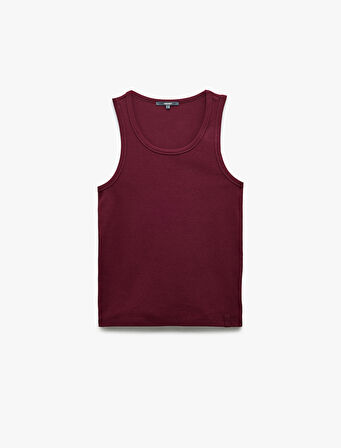 Bisiklet Yaka Slim Fit Kolsuz Fitilli Basic Atlet
