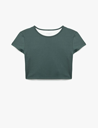 Kısa Kollu Bisiklet Yaka Crop Basic Spor Tişört