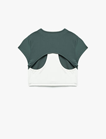 Kısa Kollu Bisiklet Yaka Crop Basic Spor Tişört