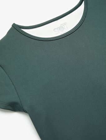 Kısa Kollu Bisiklet Yaka Crop Basic Spor Tişört