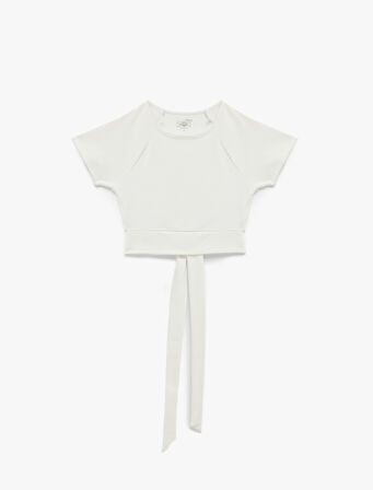 Slim Fit Kısa Kollu Bisiklet Yaka Crop Bağlama Detaylı Spor Tişört