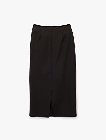 Slim Fit Yırtmaçlı Fiyonk Detaylı Midi Kalem Etek