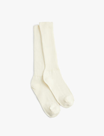 Pamuklu Dokulu Kalın Diz Altı Çorap