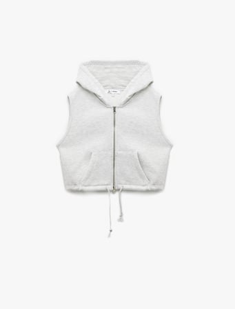 Kapüşonlu Kolsuz Kanguru Cepli Şardonlu Fermuarlı Sweatshirt