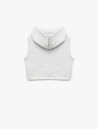 Kapüşonlu Kolsuz Kanguru Cepli Şardonlu Fermuarlı Sweatshirt