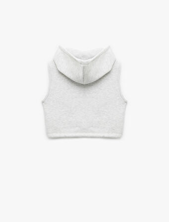 Kapüşonlu Kolsuz Kanguru Cepli Şardonlu Fermuarlı Sweatshirt