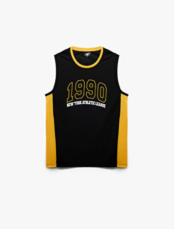 Kolsuz Bisiklet Yaka Renk Kontrastlı Kolej Baskılı Spor Atleti