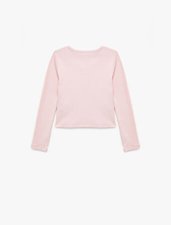 Düğme Detaylı Uzun Kollu V yaka Tişört