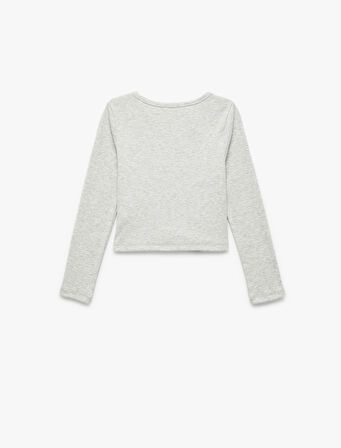 Düğme Detaylı Uzun Kollu V yaka Tişört