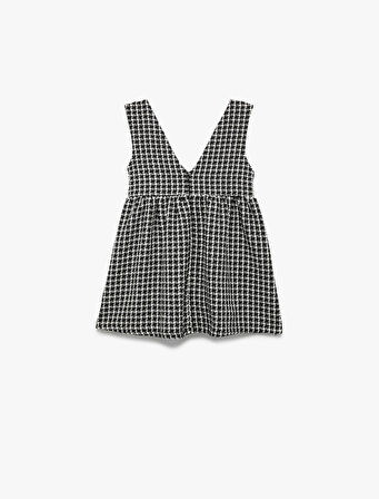 Fiyonk Detaylı V Yaka Askılı Jile Elbise