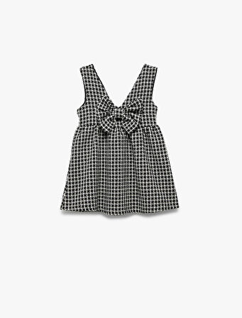 Fiyonk Detaylı V Yaka Askılı Jile Elbise